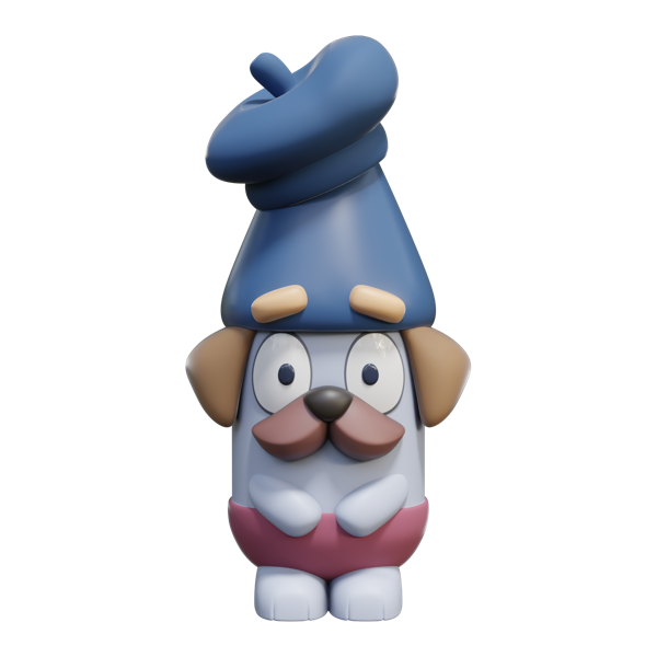 French Baker gnome garden statue from the Bluey range, with a blue beret, tan eyebrows, moustache and maroon lower half