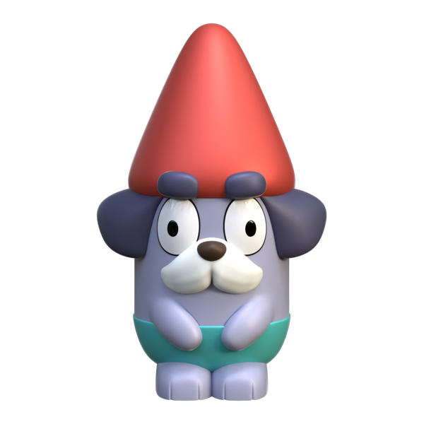 Grandfather gnome garden statue from the Bluey range, with a red hat, blue-grey eyebrow tufts, grey ears and teal shirt