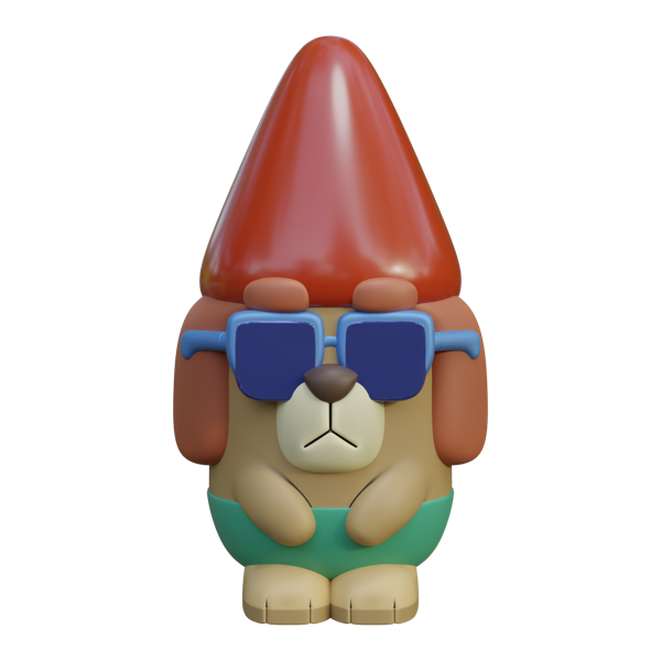 Tony Glasses gnome garden statue from the Bluey range, with a red hat, tan ears, blue sunglasses and teal shirt