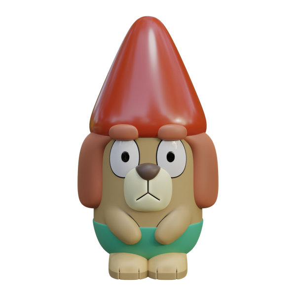 Tony gnome garden statue from the Bluey range, with a red pointed hat, tan ears, brown moustache and teal shirt