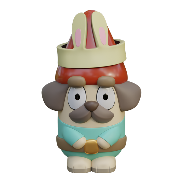 Gerald Easter gnome garden statue from the Bluey range, with a brown moustache, his red hat under a bunny-ear headband
