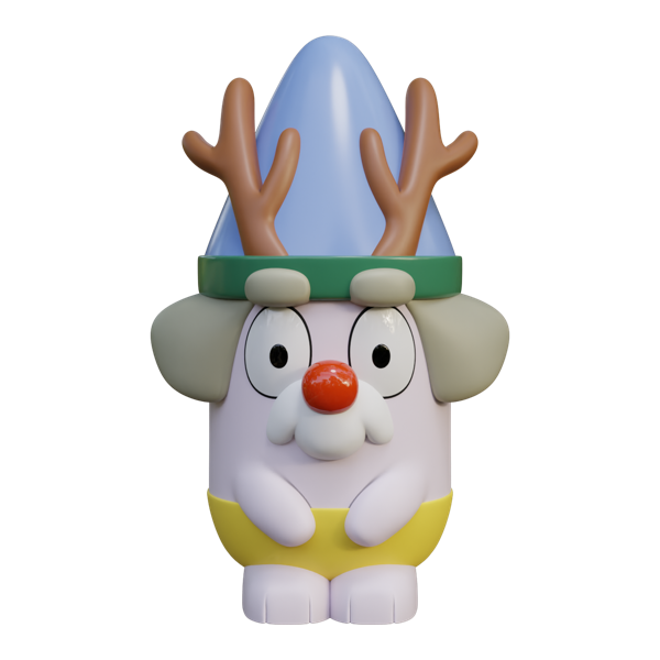 Jeremy Antler gnome garden statue from the Bluey range, with a blue hat, brown reindeer antlers and a red nose